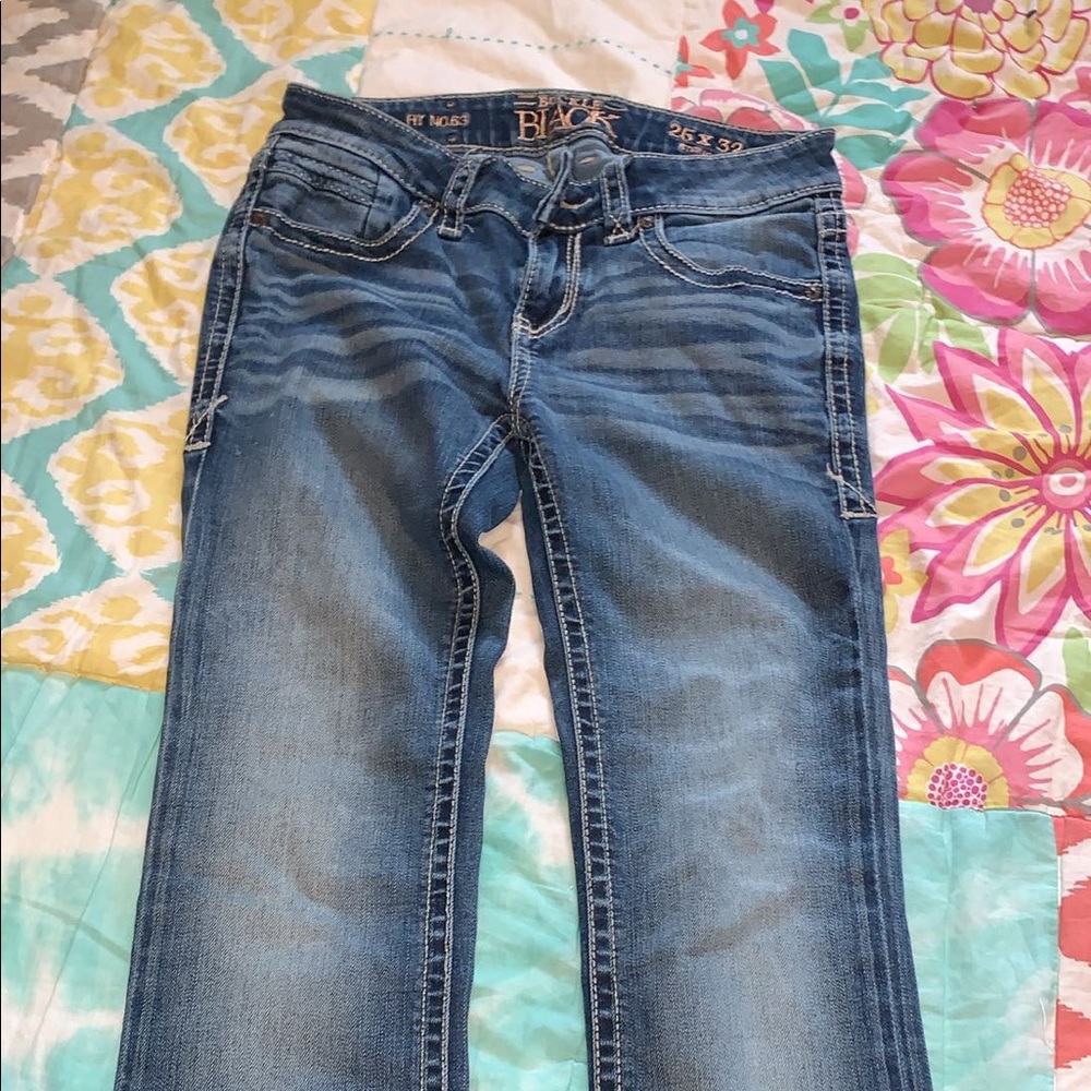 Buckle black straight leg jeans